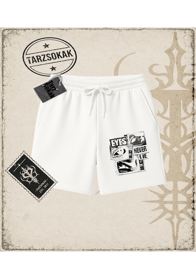 Tarzsokak Gotik & Grunge Streetwear Eyes Never Lıe Unisex Şort Beyaz