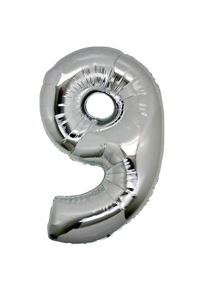 9 Gümüş Rakam Folyo Balon - 90 Cm - Gümüş Folyo Rakam Balon Gri