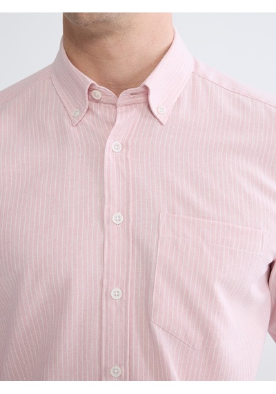 Lcwaıkıkı Classic Pembe Regular Fit Çizgili Keten Görünümlü Erkek Gömlek