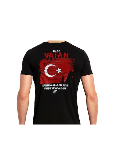Alfa Giyim Önce Vatan Bayrak Baskılı Tişört Siyah
