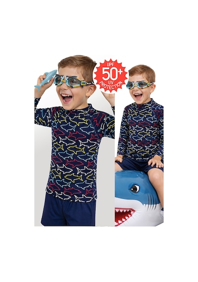 Denokids Uv Korumalı Köpekbalığı Erkek Çocuk Mayo T-shirt Renkli