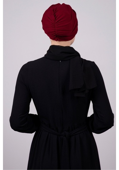 Hürrem Bone Bordo Pratik Hazır Geçmeli Tesettür Bone Petekli Büzgülü 1204E_16 Bordo