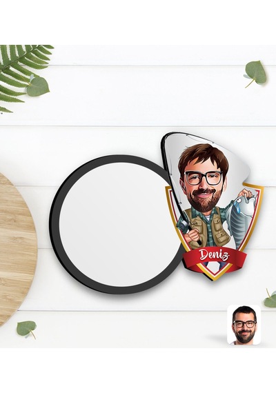 Bk Gift Kişiye Özel Erkek Balıkçı Karikatürlü Ahşap Bardak Altlığı-1