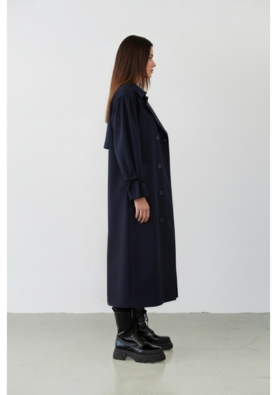 Durivya Reglan Kol Oversize Trençkot Lacivert