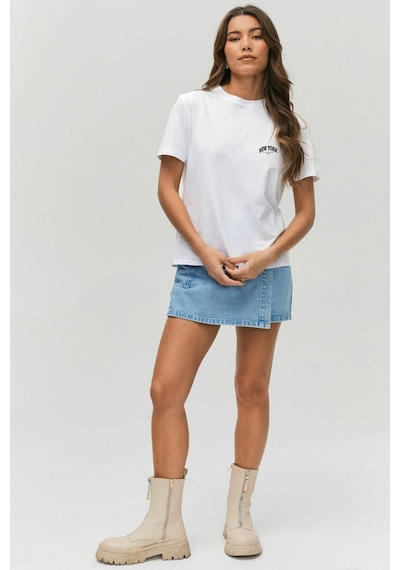 Kadın Bisiklet Yaka New York Tshirt Spr25tsk21 Beyaz