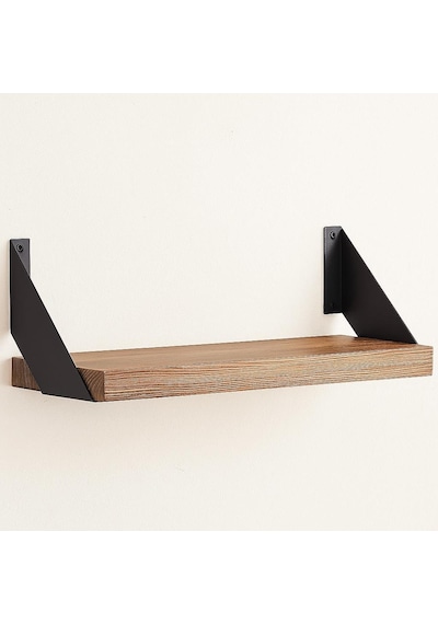 Metal Ayaklı Duvar Rafı - Demir Ayaklı Doğal Ahşap Duvar Kitaplığı 60 Cm Ahşap