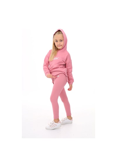 Toontoy Kids Toontoy Kız Çocuk 2'li Takım Baskılı Bisiklet Yaka Düşük Omuz Cepli Sweatshirt & Basic Düz Tayt Gül Kurusu