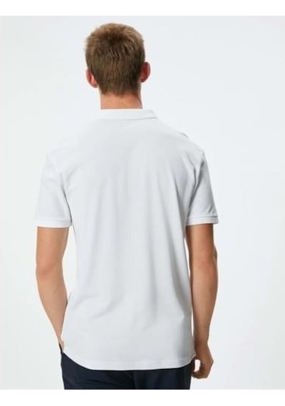 Koton Polo Yaka Tişört Slim Fit Düğmeli Kısa Kollu Beyaz 4sam10098mk Beyaz