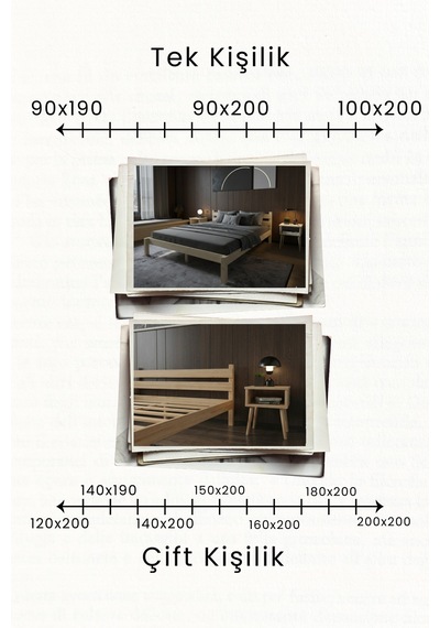 Letto Masif Ahşap Karyola Ve 2 Adet Komodin Vernik 100x200