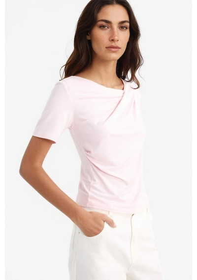 Defacto Slim Fit Dar Kesim Kayık Yaka Kısa Kollu Tişört F8008ax25aupn648 Pembe