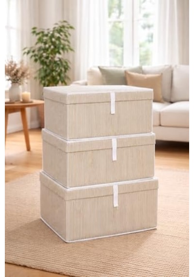 Çok Amaçlı Düzenleyici Kapaklı Sandık Tipi Kutu Hurç Organizer 3 Lü Set Kahverengi, Maxi 50 X 40 X 30 Diğer