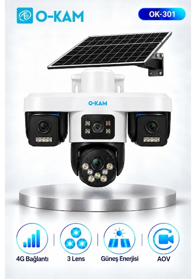 O-kam Ok-301 4g 9mp Üç Lensli Solar Aov Ptz Kamera