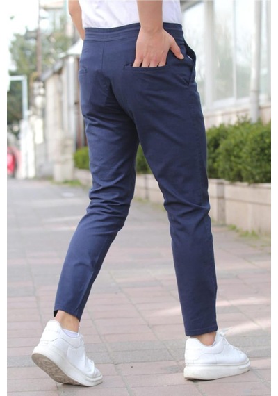 Tarz Cool Erkek Eganis Ipli Jogger Düğmeli Kumaş Pantolon Lacivert