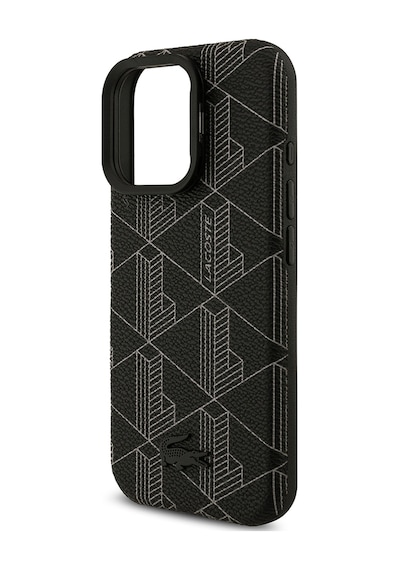 Apple Uyumlu iPhone 16 Pro Max Kılıf Lacoste Lisanslı M-safeli Standlı Pu Karışık Monogram Desenli Kapak Siyah Siyah