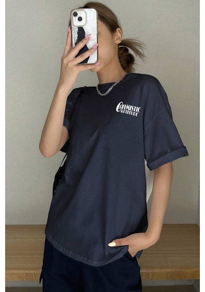 Unisex Optimistic Baskılı Tasarım Tshirt Lacivert