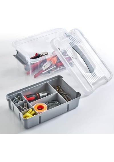 Bölmeli Ve Katlı Plastik Organizer Makyaj Düzenleyici Kilitli Takım Sandığı Organizer Kutu, Taşıma Kulplu Diğer