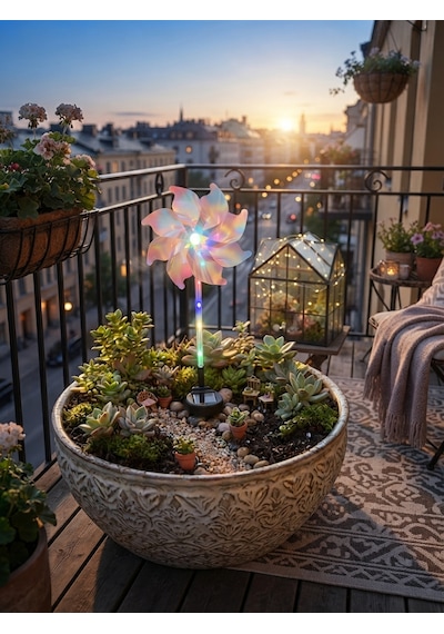 Solar Enerjili Rüzgâr Gülü Bahçe Ve Balkon Aydınlatma Dekorasyonu 1