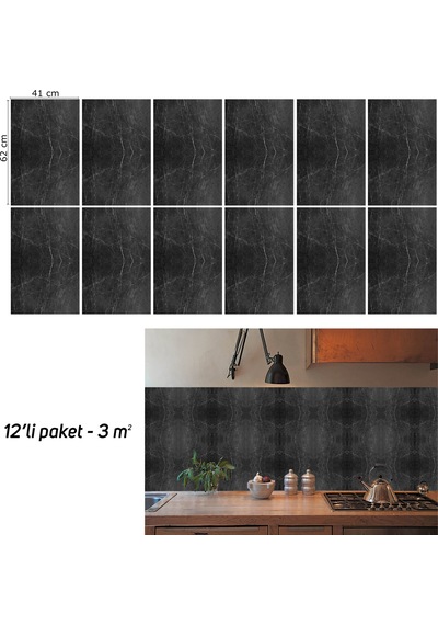 Tink Kendinden Yapışkanlı Belgium Black Desenli Pvc Panel 41x62 Cm