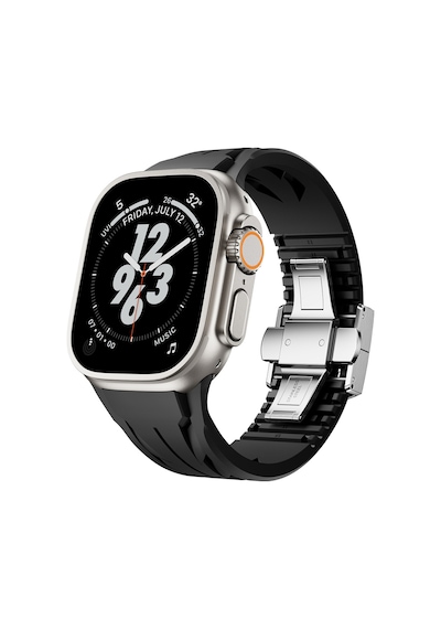 Apple Uyumlu  Watch Ultra 49mm Krd-127 Metal Tokalı Silikon Kordon-siyah