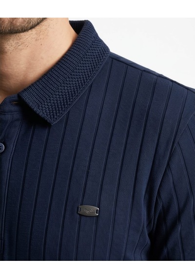 Özeniş Erkek Polo Yaka Slim Fit Çizgili Desen Kaşkorse T-shirt Lacivert