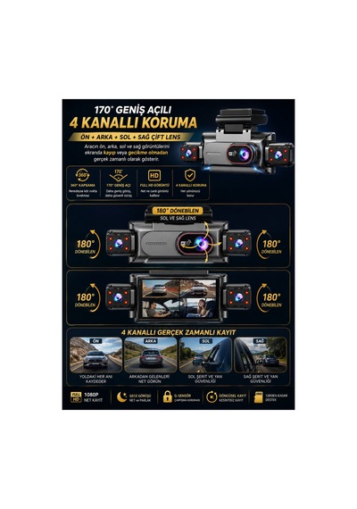 4 Kamera + 360 Görüş + Wifi + Gece Görüşü + Park Kiti Hediye