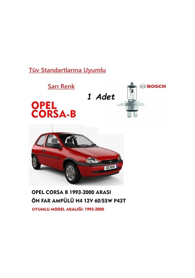 Opel Corsa B 1993-2000 Arası Uyumlu Ön Far Ampülü Sarı Renk 1 Adet