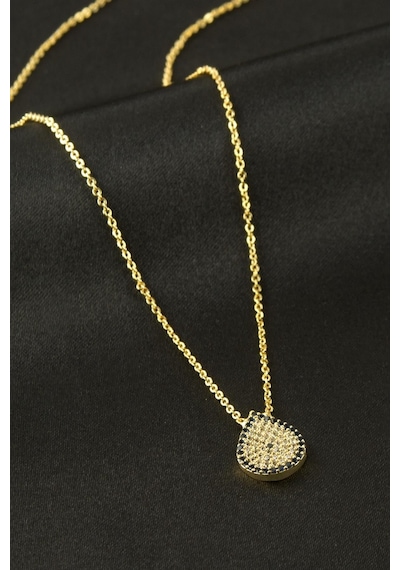 Oval - 535 - Nazar Zirkon Taşlı - Nazblsmm - Kolye Sarı Metal