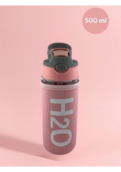 H2o Kılıflı Pipetli Cam Matara 500 Ml Pembe