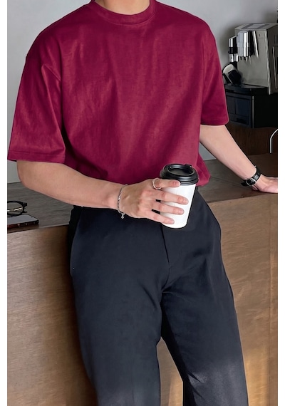 Genius Store Erkek Oversize Tişört Pamuk Kumaş Bisiklet Yaka Rahat Kalıp T-shirt Bordo Genius Store Erkek Oversize Tişört Pamuk Kumaş Bisiklet Yaka Rahat Kalıp T-shirt Bordo