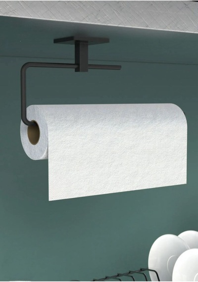Siyah Rulo Havluluk Peçetelik Yapışkanlı Pratik Banyo Mutfak Askısı Siyah Metal Diğer