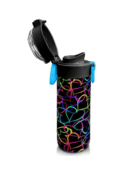 Coral High Kids Çok Renkli Kalp Desenli Pipetli Ve Direkt İçim Çelik Termos 500 Ml 31870 Siyah - Yeşil