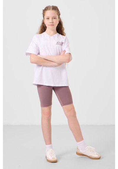 Tommylife Beyaz-gül Kurusu V Yaka Kemer Detaylı Standart Fit Performans Kız Çocuk Tayt Takım - 75187 Beyaz