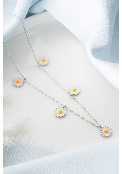 Çekirdekjewelry 925 Ayar Gümüş Çoklu Papatya Kolye Gri