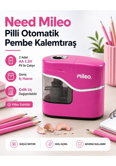 Mileo Pilli Otomatik Pembe Kalemtraş