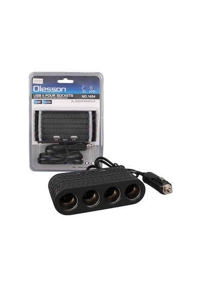 Olesson 1654 12-24v Çift Usb - Type-c 120w 80cm Kablolu 4'lü Araç Çakmak Çoklayıcı