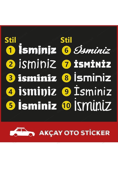 (2 Adet) Isme Özel Sticker Isim Sticker Isme Özel Araba Sticker