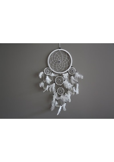 Üç Gözlü Beyaz Rüya Kapanı / Dreamcatcher (16,5 Cm Çap)