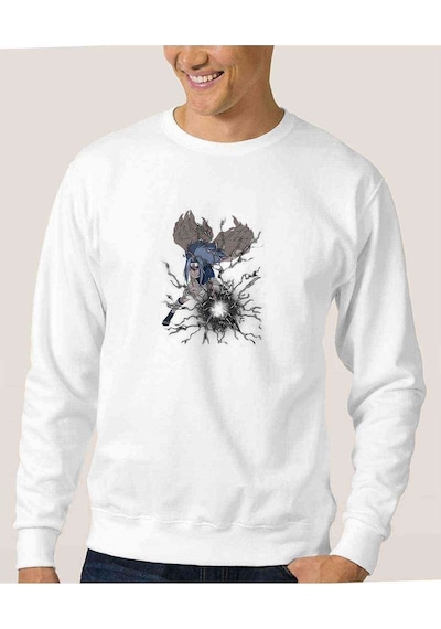 Sasuke Uchiha Curse Mark Metal Rock Baskılı Beyaz Erkek Sweat (530942606)