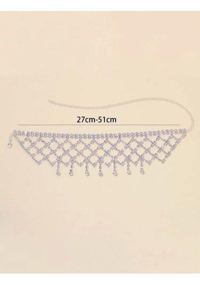 İthal Işıltılı Glam Diamond Rain Choker Kristal File Taşlı Lüks C Gümüş - Beyaz