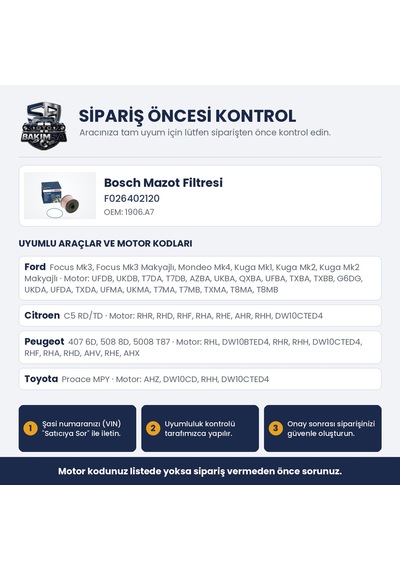 Bosch F 026 402 120 Yakıt Mazot Filtresi - Kuga Mk1-mk2 / C5 Rd/td / Mondeo Mk4 2.0 Tdci / 2.0 Hdi