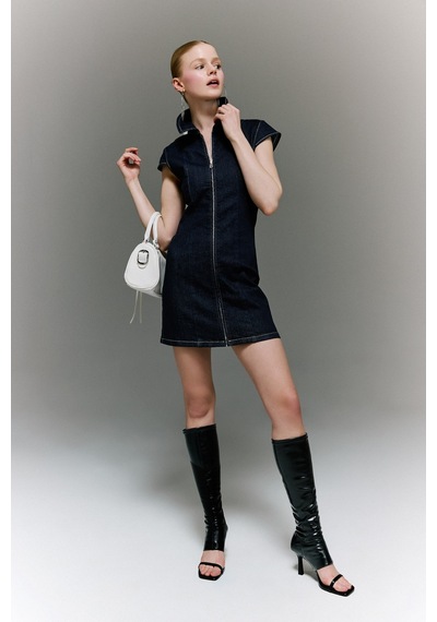 Defacto Fermuarlı Mini Jean Elbise H6340ax26smnm82 Mavi-nm82