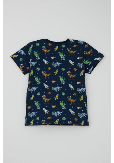 Breeze Erkek Bebek Şortlu Pijama Takımı Uzay Temalı Astronot Dinozor Desenli 9 Ay-3 Yaş, Lacivert