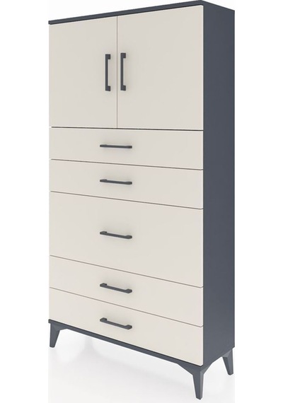 Arges Dolap 2 Raflı 5 Çekmeceli 2 Kapaklı 88x30x163 Antrasit-aytaşı Antrasit