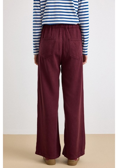 Olcay Beli Lastikli Rahat Kesim Soft Denim Pantolon Bordo 7587