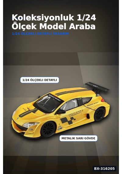Renault Megane Trophy Model Araba 1:24 Ölçek Metal Gövde Standlı Bx-316205