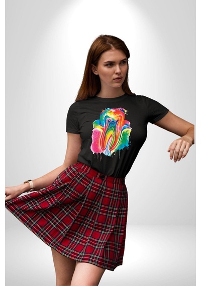 Diş Doktoru Diş Anatomisi Özel Tasarım Unisex Unisex Siyah Organik Baskılı T-shirt Penye Yüksek Kalite Siyah