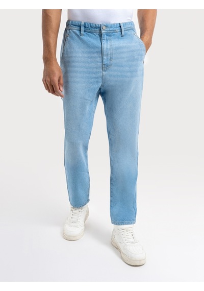 Slouchy Elastic Waist Fit Erkek Pantolon Denim