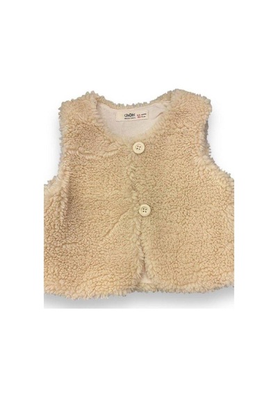 Çikoby Kız Bebek Peluş Yelek-14866 Bej