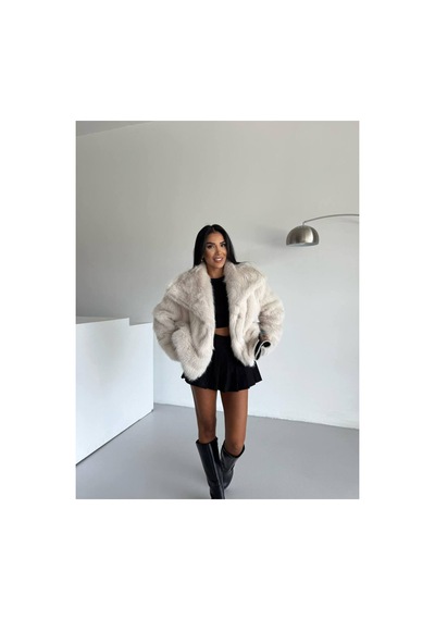 Asur Boutique Asur Butik Kadın Çıt Çıtlı Kalın Suni Kürk Bej