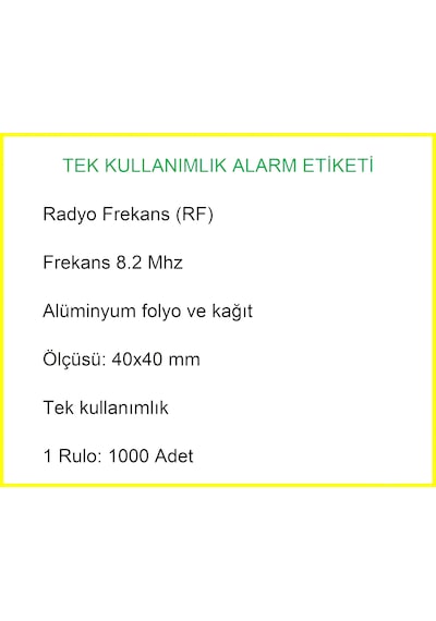 4x4 Cm Barkodlu Alarm Etiketi Rf Radyo Frekans 1 Rulo: 1000'li Rulo